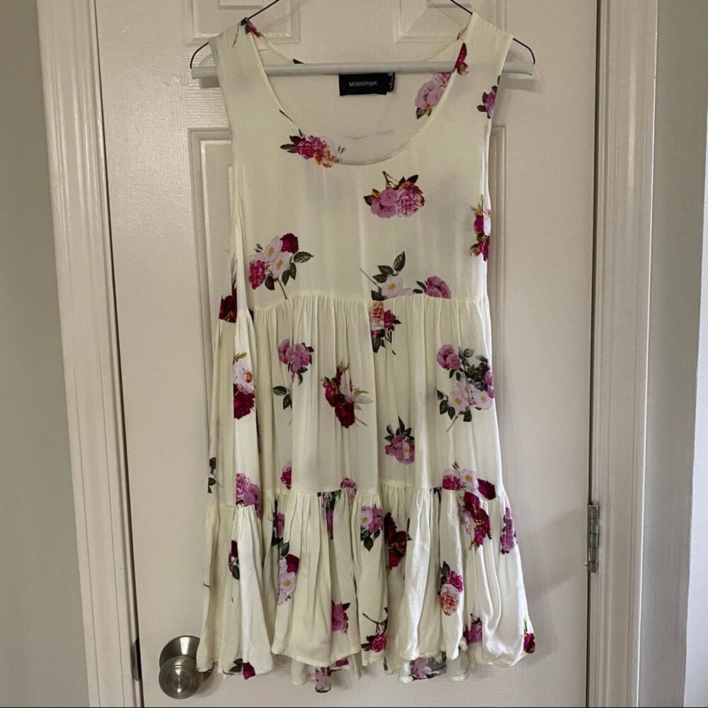 MINKPINK • Cream + Purple Floral Tank Dress - Picture 2 of 7